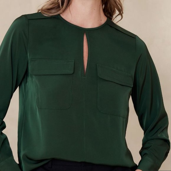 NWT Banana Republic Keyhole Double-pocket Blouse - Medium - Hunter Green - Picture 6 of 6